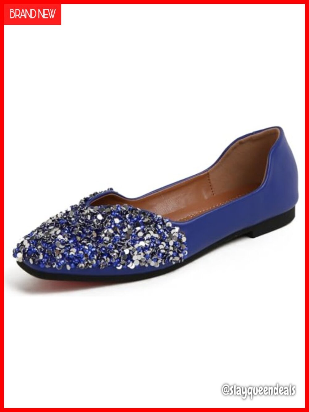Rhinestone Square Toe Ballet Flats Women Slip On Low Heel Wedding Dress Shoes